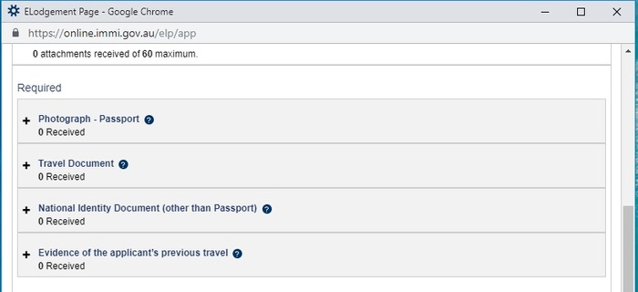 Xin visa Úc online: Upload toàn bộ hồ sơ đã scan vào từng mục tương ứng. 