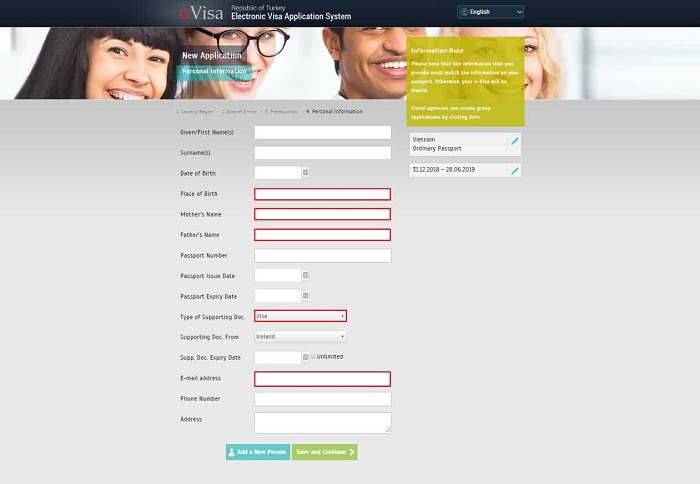 Kê khai đầy đủ thông tin cá nhân trong quá trình xin eVisa Thổ Nhĩ Kỳ